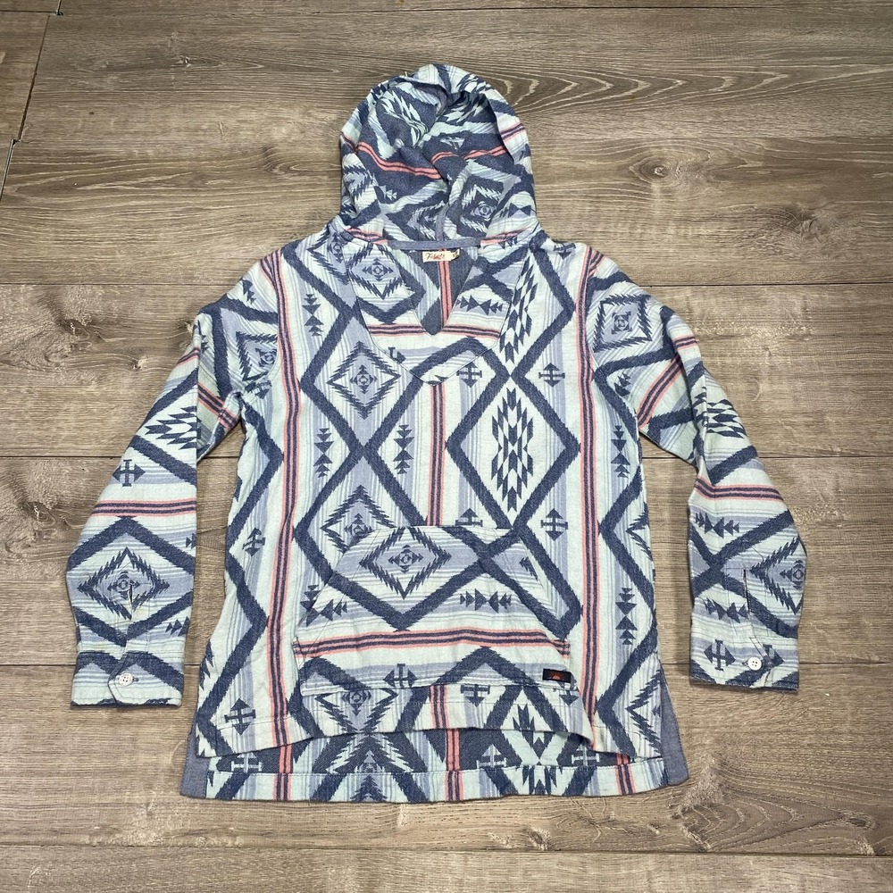 Faherty Hoodie‎ Mens Small Blue Southwest Aztec Baja Pullover 100% Cotton Woven